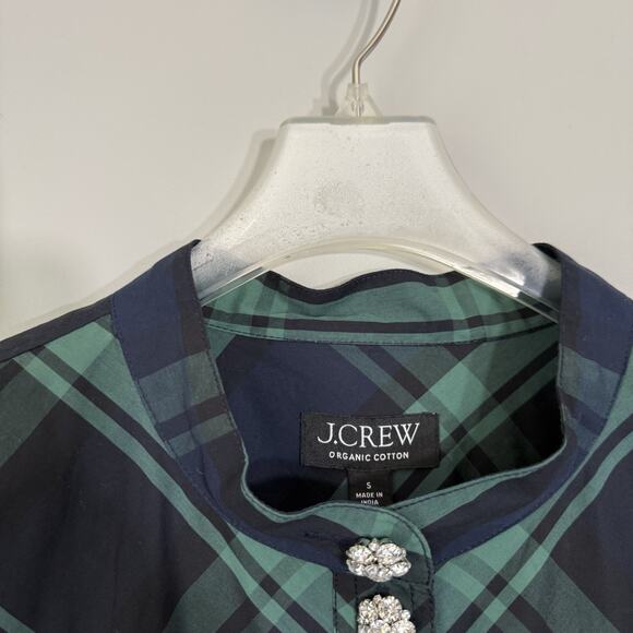 J.Crew Womens Fresco Top Rhinestone Buttons Size S Green Tartan Plaid Academia - Picture 6 of 9